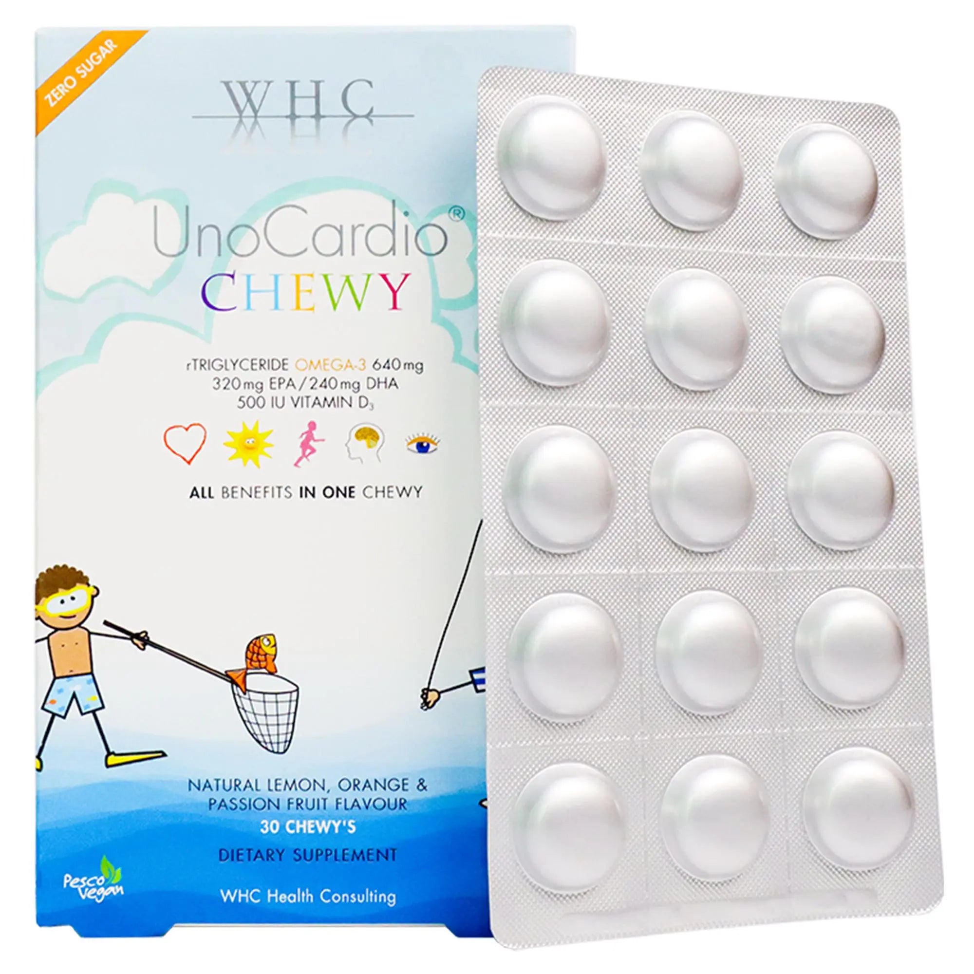 UnoCardio®CHEWY 小超人 兒童咀嚼啫喱魚油 增強免疫力 促進眼腦發育 30粒 - WHC HK