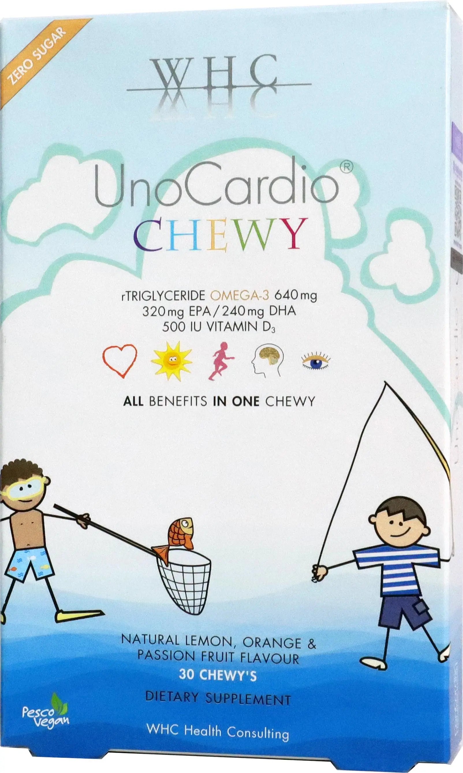 UnoCardio®CHEWY 小超人 兒童咀嚼啫喱魚油 增強免疫力 促進眼腦發育 30粒 - WHC HK