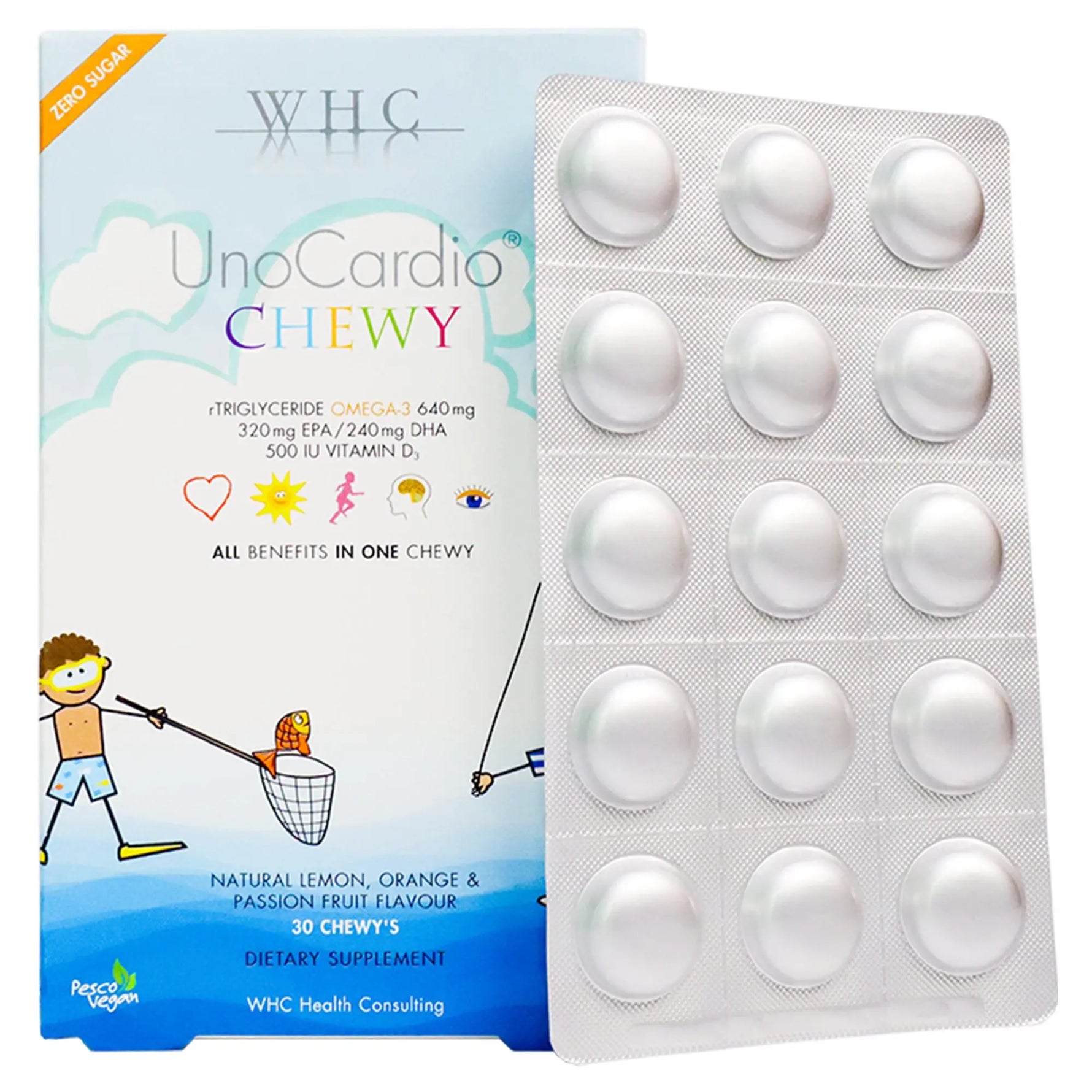 UnoCardio®CHEWY 小超人 兒童咀嚼啫喱魚油 增強免疫力 促進眼腦發育 30粒 - WHC HK
