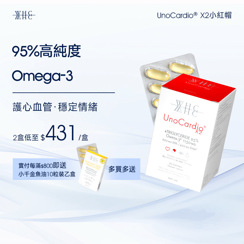 UnoCardio X2 小紅帽  護心血管 穩情緒 純淨Omega-3 95％高純度魚油 60粒
